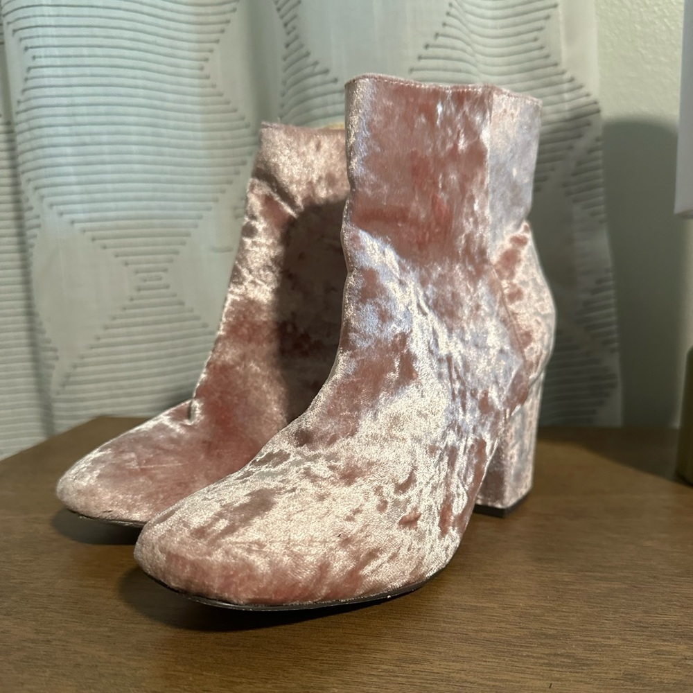 PINK VELVET ASOS BOOTS